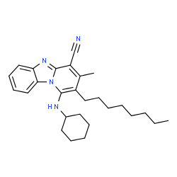 ChemSpider 2D Image | 1-(Cyclohexylamino)-3-methyl-2-octylpyrido[1,2-a]benzimidazole-4-carbonitrile | C27H36N4