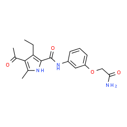 ChemSpider 2D Image | 4-Acetyl-N-[3-(2-amino-2-oxoethoxy)phenyl]-3-ethyl-5-methyl-1H-pyrrole-2-carboxamide | C18H21N3O4
