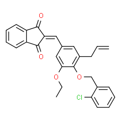 ChemSpider 2D Image | 2-{3-Allyl-4-[(2-chlorobenzyl)oxy]-5-ethoxybenzylidene}-1H-indene-1,3(2H)-dione | C28H23ClO4