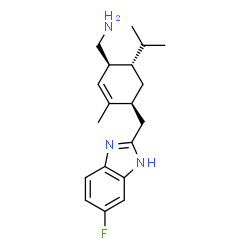 ChemSpider 2D Image | 1-{(1S,4S,6S)-4-[(5-Fluoro-1H-benzimidazol-2-yl)methyl]-6-isopropyl-3-methyl-2-cyclohexen-1-yl}methanamine | C19H26FN3