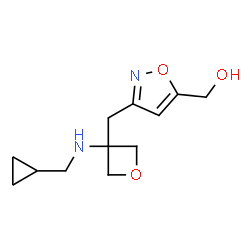 ChemSpider 2D Image | [3-({3-[(Cyclopropylmethyl)amino]-3-oxetanyl}methyl)-1,2-oxazol-5-yl]methanol | C12H18N2O3