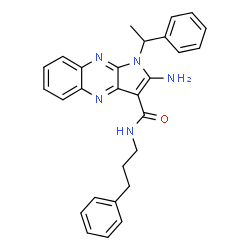 ChemSpider 2D Image | 2-Amino-1-(1-phenylethyl)-N-(3-phenylpropyl)-1H-pyrrolo[2,3-b]quinoxaline-3-carboxamide | C28H27N5O
