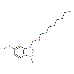 ChemSpider 2D Image | 6-Methoxy-3-methyl-1-[(octyloxy)methyl]-1H-3,1-benzimidazol-3-ium | C18H29N2O2