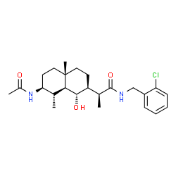ChemSpider 2D Image | (2S)-2-[(1S,2S,4aS,7S,8S,8aS)-7-Acetamido-1-hydroxy-4a,8-dimethyldecahydro-2-naphthalenyl]-N-(2-chlorobenzyl)propanamide | C24H35ClN2O3