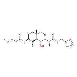 ChemSpider 2D Image | (2S)-N-(2-Furylmethyl)-2-{(1S,2S,4aS,7S,8S,8aS)-1-hydroxy-7-[(3-methoxypropanoyl)amino]-4a,8-dimethyldecahydro-2-naphthalenyl}propanamide | C24H38N2O5