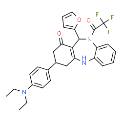 ChemSpider 2D Image | 3-[4-(Diethylamino)phenyl]-11-(2-furyl)-10-(trifluoroacetyl)-2,3,4,5,10,11-hexahydro-1H-dibenzo[b,e][1,4]diazepin-1-one | C29H28F3N3O3