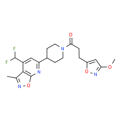 ChemSpider 2D Image | 1-{4-[4-(Difluoromethyl)-3-methyl[1,2]oxazolo[5,4-b]pyridin-6-yl]-1-piperidinyl}-3-(3-methoxy-1,2-oxazol-5-yl)-1-propanone | C20H22F2N4O4