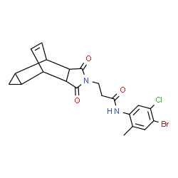 ChemSpider 2D Image | N-(4-Bromo-5-chloro-2-methylphenyl)-3-(3,5-dioxo-4-azatetracyclo[5.3.2.0~2,6~.0~8,10~]dodec-11-en-4-yl)propanamide | C21H20BrClN2O3