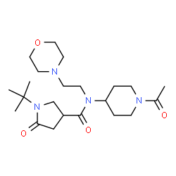 ChemSpider 2D Image | N-(1-Acetyl-4-piperidinyl)-1-(2-methyl-2-propanyl)-N-[2-(4-morpholinyl)ethyl]-5-oxo-3-pyrrolidinecarboxamide | C22H38N4O4