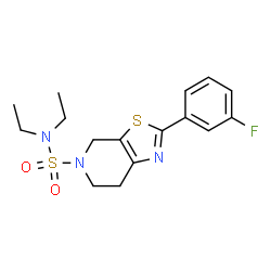 ChemSpider 2D Image | N,N-Diethyl-2-(3-fluorophenyl)-6,7-dihydro[1,3]thiazolo[5,4-c]pyridine-5(4H)-sulfonamide | C16H20FN3O2S2