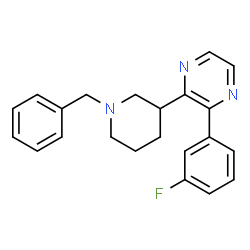 ChemSpider 2D Image | 2-(1-Benzyl-3-piperidinyl)-3-(3-fluorophenyl)pyrazine | C22H22FN3