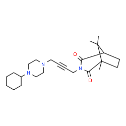 ChemSpider 2D Image | 3-[4-(4-Cyclohexyl-1-piperazinyl)-2-butyn-1-yl]-1,8,8-trimethyl-3-azabicyclo[3.2.1]octane-2,4-dione | C24H37N3O2