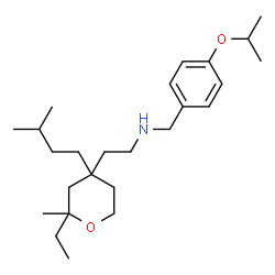 ChemSpider 2D Image | 2-[2-Ethyl-2-methyl-4-(3-methylbutyl)tetrahydro-2H-pyran-4-yl]-N-(4-isopropoxybenzyl)ethanamine | C25H43NO2