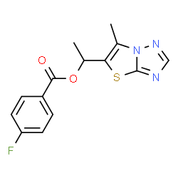ChemSpider 2D Image | 1-(6-Methyl[1,3]thiazolo[3,2-b][1,2,4]triazol-5-yl)ethyl 4-fluorobenzoate | C14H12FN3O2S