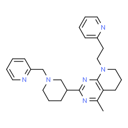 ChemSpider 2D Image | 4-Methyl-8-[2-(2-pyridinyl)ethyl]-2-[1-(2-pyridinylmethyl)-3-piperidinyl]-5,6,7,8-tetrahydropyrido[2,3-d]pyrimidine | C26H32N6