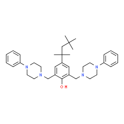 ChemSpider 2D Image | 2,6-Bis[(4-phenyl-1-piperazinyl)methyl]-4-(2,4,4-trimethyl-2-pentanyl)phenol | C36H50N4O