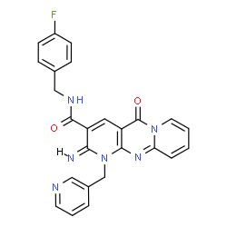 ChemSpider 2D Image | (2E)-N-(4-Fluorobenzyl)-2-imino-5-oxo-1-(3-pyridinylmethyl)-1,5-dihydro-2H-dipyrido[1,2-a:2',3'-d]pyrimidine-3-carboxamide | C25H19FN6O2