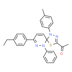 ChemSpider 2D Image | 1-[8-(4-Ethylphenyl)-1-(4-methylphenyl)-6-phenyl-4-thia-1,2,6,7-tetraazaspiro[4.5]deca-2,7,9-trien-3-yl]ethanone | C28H26N4OS