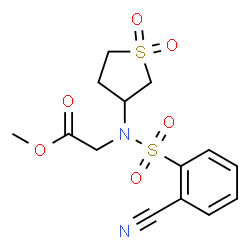 ChemSpider 2D Image | Methyl N-[(2-cyanophenyl)sulfonyl]-N-(1,1-dioxidotetrahydro-3-thiophenyl)glycinate | C14H16N2O6S2