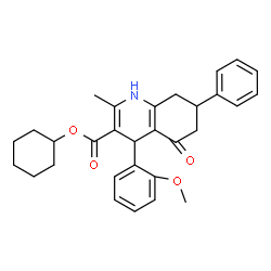 ChemSpider 2D Image | Cyclohexyl 4-(2-methoxyphenyl)-2-methyl-5-oxo-7-phenyl-1,4,5,6,7,8-hexahydro-3-quinolinecarboxylate | C30H33NO4