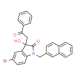 ChemSpider 2D Image | 5-Bromo-3-hydroxy-1-(2-naphthylmethyl)-3-(2-oxo-2-phenylethyl)-1,3-dihydro-2H-indol-2-one | C27H20BrNO3