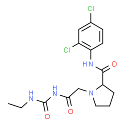 ChemSpider 2D Image | N-(2,4-Dichlorophenyl)-1-{2-[(ethylcarbamoyl)amino]-2-oxoethyl}prolinamide | C16H20Cl2N4O3