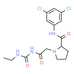 ChemSpider 2D Image | N-(3,5-Dichlorophenyl)-1-{2-[(ethylcarbamoyl)amino]-2-oxoethyl}prolinamide | C16H20Cl2N4O3
