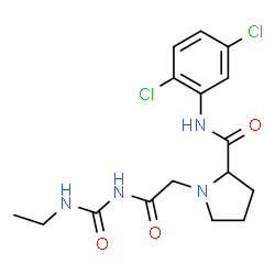 ChemSpider 2D Image | N-(2,5-Dichlorophenyl)-1-{2-[(ethylcarbamoyl)amino]-2-oxoethyl}prolinamide | C16H20Cl2N4O3