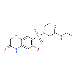 ChemSpider 2D Image | N~2~-[(6-Bromo-3-oxo-3,4-dihydro-2H-1,4-benzoxazin-7-yl)sulfonyl]-N,N~2~-diethylglycinamide | C14H18BrN3O5S