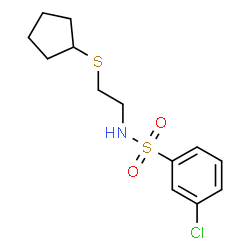 ChemSpider 2D Image | 3-Chloro-N-[2-(cyclopentylsulfanyl)ethyl]benzenesulfonamide | C13H18ClNO2S2