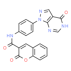 ChemSpider 2D Image | 2-Oxo-N-[4-(4-oxo-4,5-dihydro-1H-pyrazolo[3,4-d]pyrimidin-1-yl)phenyl]-2H-chromene-3-carboxamide | C21H13N5O4
