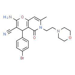 ChemSpider 2D Image | 2-Amino-4-(4-bromophenyl)-7-methyl-6-[2-(4-morpholinyl)ethyl]-5-oxo-5,6-dihydro-4H-pyrano[3,2-c]pyridine-3-carbonitrile | C22H23BrN4O3