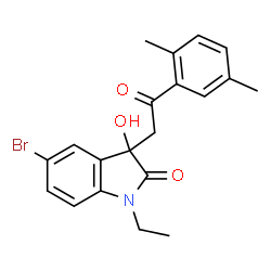 ChemSpider 2D Image | 5-Bromo-3-[2-(2,5-dimethylphenyl)-2-oxoethyl]-1-ethyl-3-hydroxy-1,3-dihydro-2H-indol-2-one | C20H20BrNO3