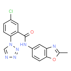 ChemSpider 2D Image | 5-Chloro-N-(2-methyl-1,3-benzoxazol-5-yl)-2-(1H-tetrazol-1-yl)benzamide | C16H11ClN6O2