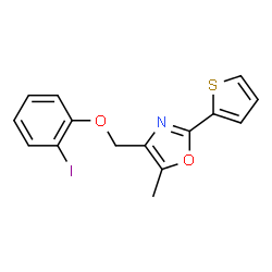 ChemSpider 2D Image | 4-[(2-Iodophenoxy)methyl]-5-methyl-2-(2-thienyl)-1,3-oxazole | C15H12INO2S