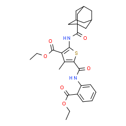 ChemSpider 2D Image | Ethyl 2-[(adamantan-1-ylcarbonyl)amino]-5-{[2-(ethoxycarbonyl)phenyl]carbamoyl}-4-methyl-3-thiophenecarboxylate | C29H34N2O6S