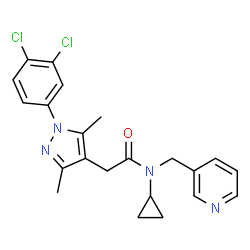 ChemSpider 2D Image | N-Cyclopropyl-2-[1-(3,4-dichlorophenyl)-3,5-dimethyl-1H-pyrazol-4-yl]-N-(3-pyridinylmethyl)acetamide | C22H22Cl2N4O