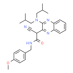 ChemSpider 2D Image | 2-Cyano-2-[3-(diisobutylamino)-2-quinoxalinyl]-N-(4-methoxybenzyl)acetamide | C27H33N5O2