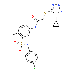 ChemSpider 2D Image | N-{3-[(4-Chlorophenyl)sulfamoyl]-4-methylphenyl}-2-[(1-cyclopropyl-1H-tetrazol-5-yl)sulfanyl]acetamide | C19H19ClN6O3S2