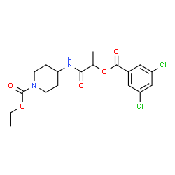 ChemSpider 2D Image | Ethyl 4-({2-[(3,5-dichlorobenzoyl)oxy]propanoyl}amino)-1-piperidinecarboxylate | C18H22Cl2N2O5