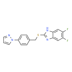 ChemSpider 2D Image | 5,6-Difluoro-2-{[4-(1H-pyrazol-1-yl)benzyl]sulfanyl}-1H-benzimidazole | C17H12F2N4S