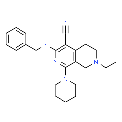 ChemSpider 2D Image | 3-(Benzylamino)-7-ethyl-1-(1-piperidinyl)-5,6,7,8-tetrahydro-2,7-naphthyridine-4-carbonitrile | C23H29N5