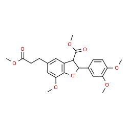 ChemSpider 2D Image | Methyl 2-(3,4-dimethoxyphenyl)-7-methoxy-5-(3-methoxy-3-oxopropyl)-2,3-dihydro-1-benzofuran-3-carboxylate | C23H26O8