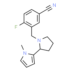 ChemSpider 2D Image | 4-Fluoro-3-{[2-(1-methyl-1H-pyrrol-2-yl)-1-pyrrolidinyl]methyl}benzonitrile | C17H18FN3