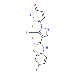 ChemSpider 2D Image | N-(4-Fluoro-2-methylphenyl)-1-(6-oxo-1,6-dihydro-3-pyridazinyl)-5-(trifluoromethyl)-1H-pyrazole-4-carboxamide | C16H11F4N5O2