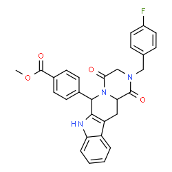 ChemSpider 2D Image | Methyl 4-[2-(4-fluorobenzyl)-1,4-dioxo-1,2,3,4,6,7,12,12a-octahydropyrazino[1',2':1,6]pyrido[3,4-b]indol-6-yl]benzoate | C29H24FN3O4