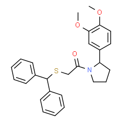 ChemSpider 2D Image | 1-[2-(3,4-Dimethoxyphenyl)-1-pyrrolidinyl]-2-[(diphenylmethyl)sulfanyl]ethanone | C27H29NO3S