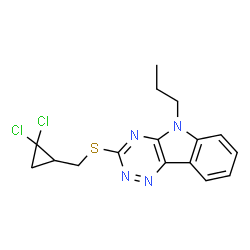 ChemSpider 2D Image | 3-{[(2,2-Dichlorocyclopropyl)methyl]sulfanyl}-5-propyl-5H-[1,2,4]triazino[5,6-b]indole | C16H16Cl2N4S
