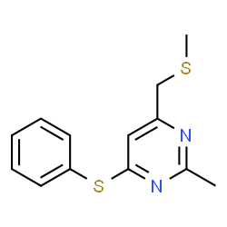 ChemSpider 2D Image | 2-Methyl-4-[(methylsulfanyl)methyl]-6-(phenylsulfanyl)pyrimidine | C13H14N2S2