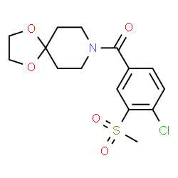 ChemSpider 2D Image | [4-Chloro-3-(methylsulfonyl)phenyl](1,4-dioxa-8-azaspiro[4.5]dec-8-yl)methanone | C15H18ClNO5S